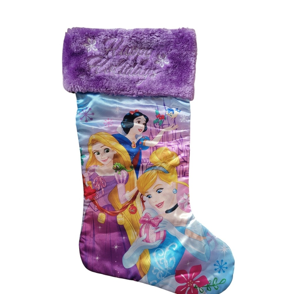 Disney Princesses Snow White Rapunzel Cinderella Happy Holidays Stocking Purple